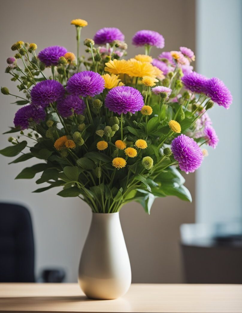 Big Bouquet of flowers sitting on an office desk for visual appeal